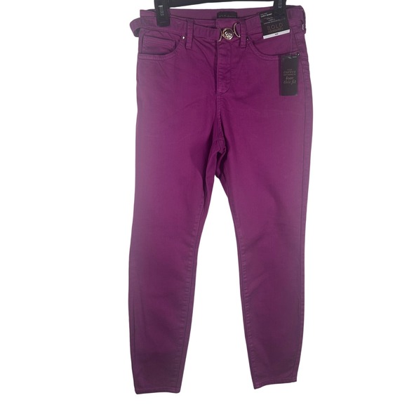 Bold Elements High Rise Curvy Skinny Jeans Size 10 Purple Stretch Belted New - Picture 1 of 9